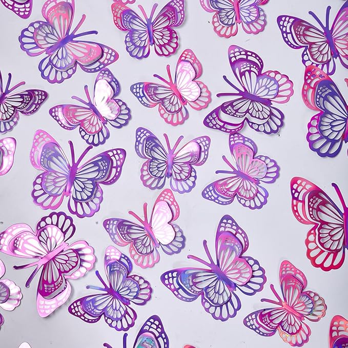 36PCS Butterfly Wall Decals - 3D Butterflies Wall Stickers Removable Mural Decor Wall Stickers Decals Home Decor Kids Room Bedroom Decor Living Room Decor (Purple)