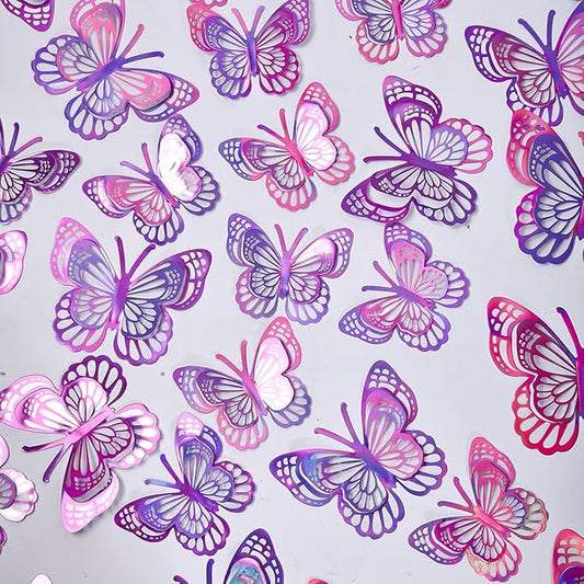 36PCS Butterfly Wall Decals - 3D Butterflies Wall Stickers Removable Mural Decor Wall Stickers Decals Home Decor Kids Room Bedroom Decor Living Room Decor (Purple)
