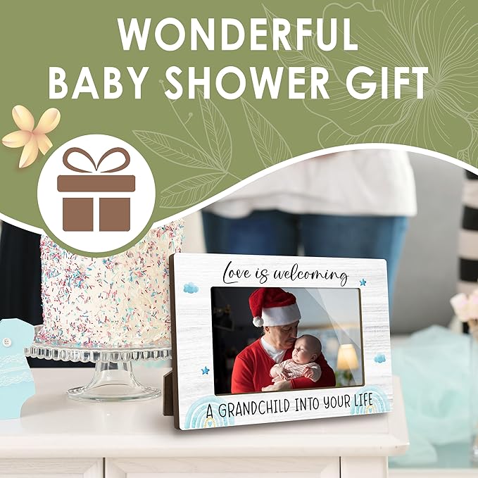 First Christmas Rainbow Baby Picture Frame - Gender Reveal Decorations and Baby Shower Gifts for New Mom Grandparent Pregnancy Announcement Newborn Nursery 4 X 6 Inch Grandparent Keepsake Frame - A19