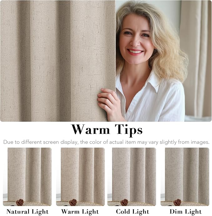 H.VERSAILTEX 100% Blackout Curtains for Bedroom Thermal Insulated Linen Textured Curtains Heat and Full Light Blocking Drapes Living Room Curtains 2 Panel Sets, Cobblestone, 52x45 Inch