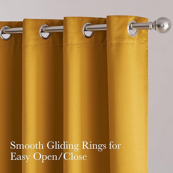 NICETOWN 100% Blackout Window Curtain Panels, Gold, 2 Pieces, 52" Wide Each Faux Silk Panel, Heat and Cold Blocking Drapes with Black Liner for Nursery, 84" Drop Thermal Insulated Draperies