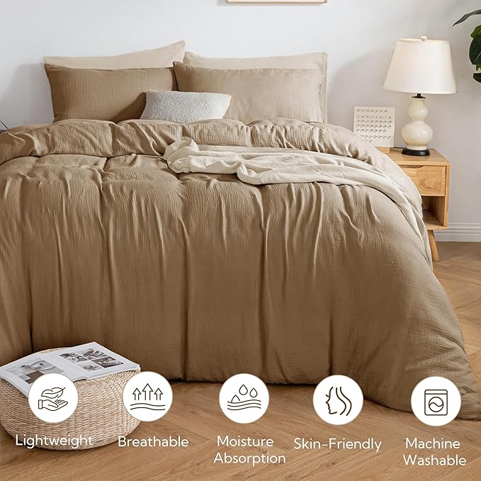 MILDLY Muslin Duvet Cover Twin - 100% Washed Cotton Linen Like Gauze Comforter Cover 2 Pieces Breathable & Lightweight for All Season