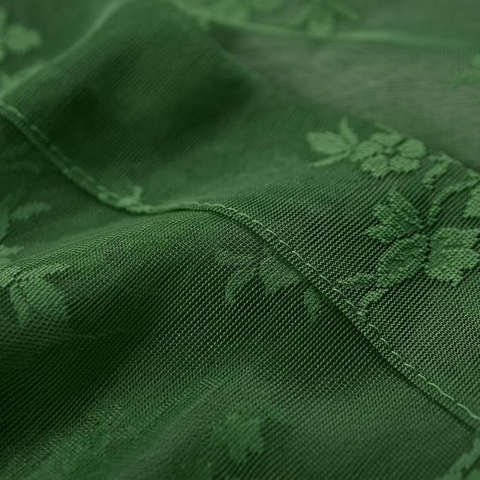Dark Olive Green Sheer Curtains 84 Inches Long 2 Panels Set Country Rustic Floral Vintage Hunter Green Lace Curtains for Living Room, Rod Pocket Privacy Emberald Green Sheer Drapes, Each 52 x 84 Inch