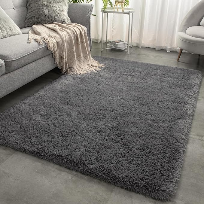 Merelax Soft Area Rugs for Livingroom Bedroom, Shaggy Plush Fuzzy Fluffy Carpet Furry Fur Rug, Modern Indoor Comfy Nursery Kids Dorm Home Decor Floor Mat, 5 x 8 ft, Charcoal