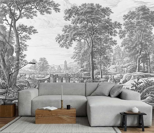 Vintage Forest Mural Wallpaper Gray Tree Woodland Wallpaper Large Art Wall Mural for Bedroom Living Room(Not Self-Adhesive)