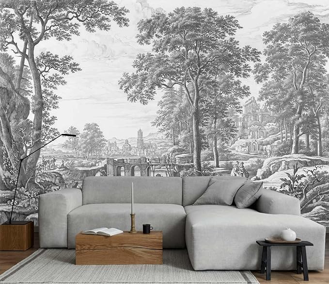Vintage Forest Mural Wallpaper Gray Tree Woodland Wallpaper Large Art Wall Mural for Bedroom Living Room(Not Self-Adhesive)