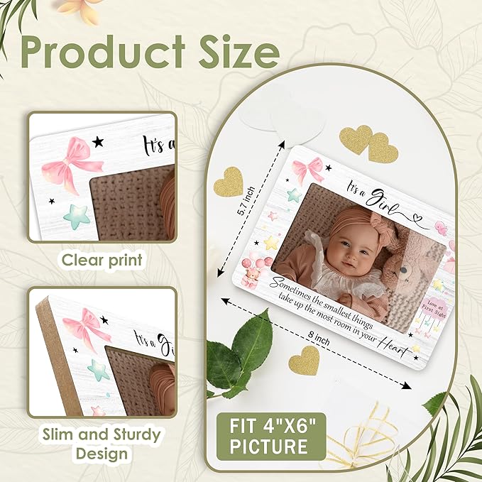Cute First Christmas Baby Picture Frame - It's a Girl Gender Reveal Decorations and Baby Shower Gifts for New Mom Grandparent Pregnancy Announcement Newborn Nursery 4 X 6 Inch Picture Frame - A16