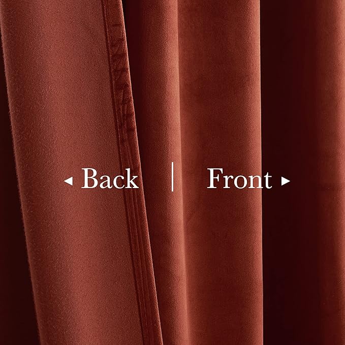 StangH Red Velvet Curtains 108 inches for Living Room, Rust Extra Long Back Tab Home Theater Drapes Room Darkening for Sliding Door/Bedroom, W52 x L108, 2 Panels