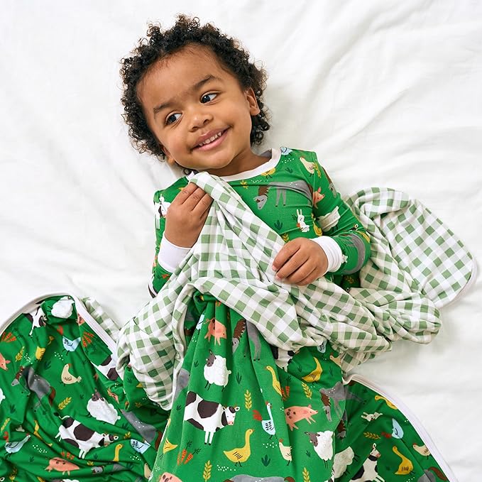 Little Sleepies Cloud Blanket, Soft Viscose from Bamboo Toddler & Baby Blanket for Boys & Girls, Lightweight, Perfect for Hot Sleepers, 50" x 50", Large (Green Farm Animals)