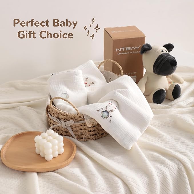 NTBAY 4 Layer Muslin Cotton Toddler Blanket, 42x60 Soft and Breathable Receiving for Newborns and Infants, Perfect for Crib, Stroller, Travel, Lightweight Nursery Blanket, Astronaut's Journey