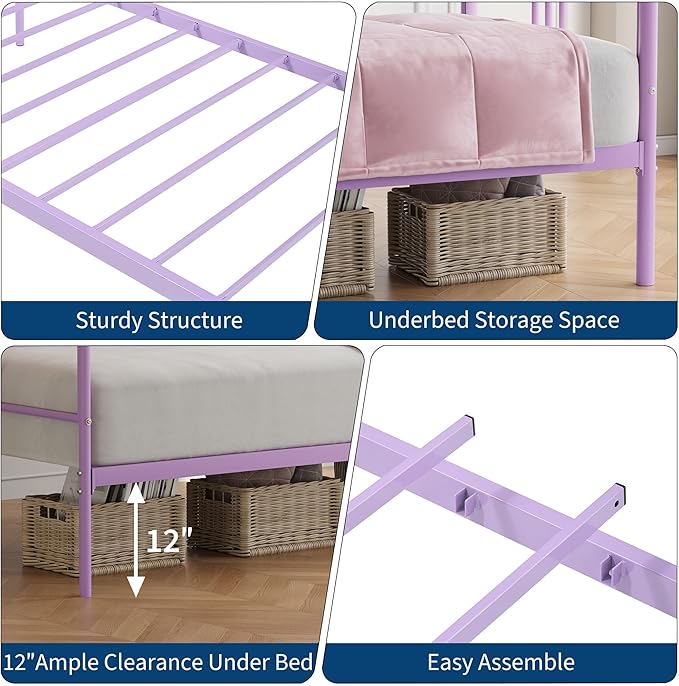 GarveeHome Twin Daybed, Sturdy Metal Day Bed with Steel Slat Support, Arched Headboard Sofa Bed for Living Room, Bedroom and Guest Room, Purple