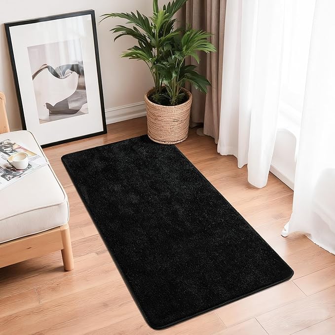 Chicrug 2x4 Minimalist Washable Runner Rugs for Bedroom Hallway, Modern Soft Memory Foam Rug for Kids Nursery, Throw Small Runner Carpet for Dorm Kitchen Bedside Entryway Decor, Black