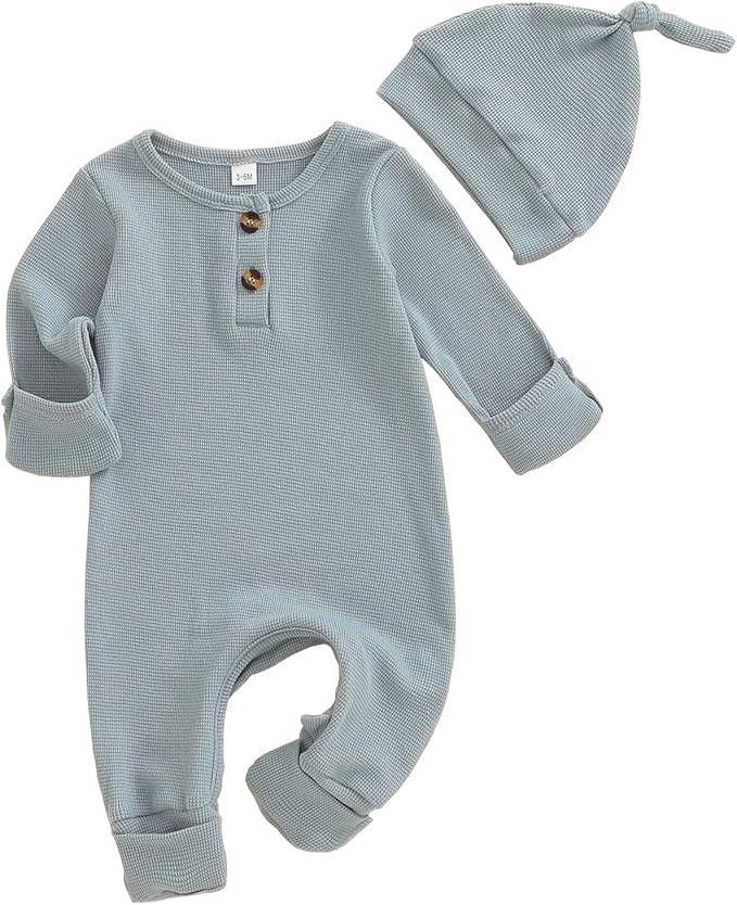 Newborn Knit Romper Hat 2 Pieces Button Up Footed Jumpsuit Baby Boy Clothes Photography Coming Home Outfit
