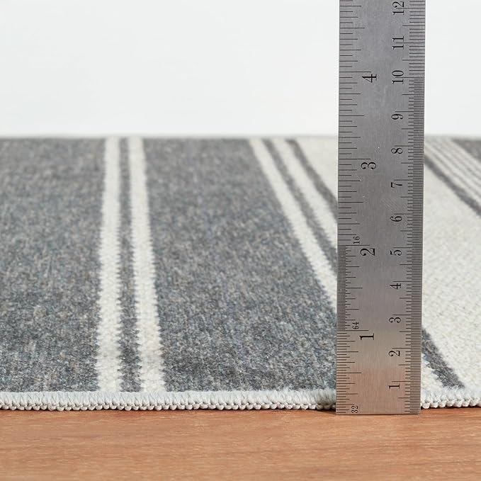 Dash & Albert Bowman Stripe Grey Machine Washable Rug, Runner-2.5 X 8 Feet, Grey Stripe Pattern
