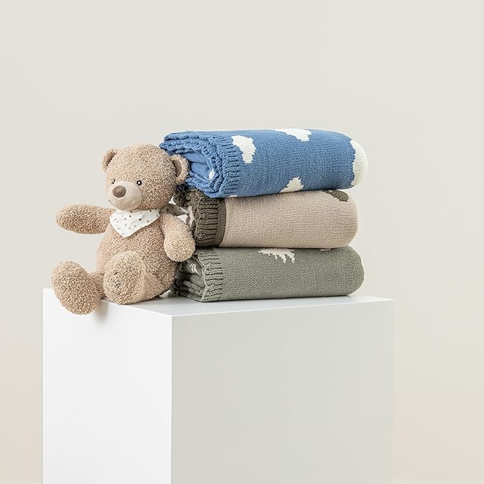 Berkshire Baby Blanket,Ultra-Plush Reversible Chenille Knit Toddler Blanket,Cute Pattern Nursery Crib Blanket,Ideal Baby Gift(30x40 Inches,Woodland Deer Farmhouse Sage)