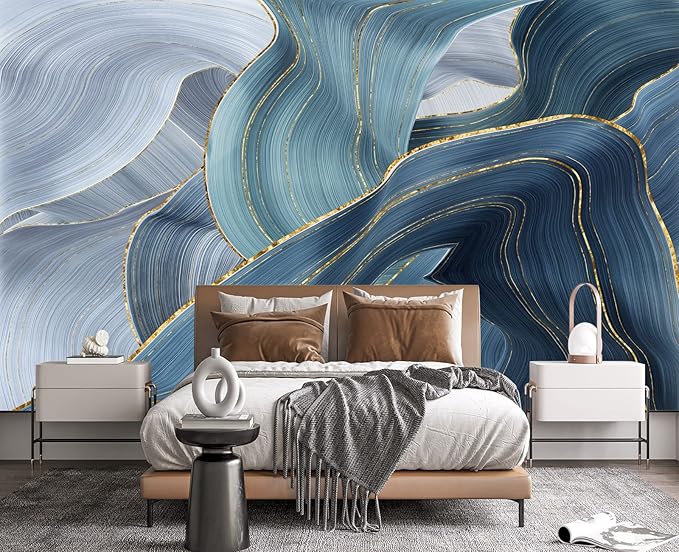 Gilding Marble Blue Wall Mural Wallpaper for Bedroom 178" x 117"