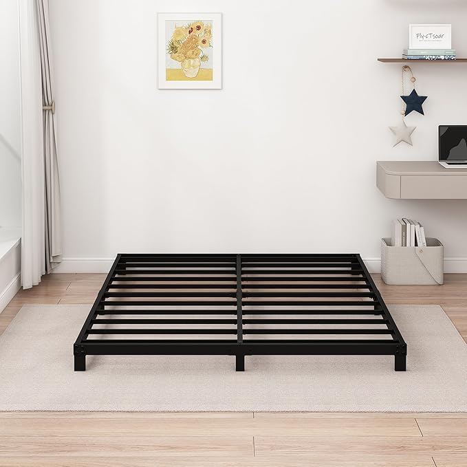 5 Inch Low Full Size Bed Frame Heavy Duty Metal Platform, No Box Spring Needed, Easy Assembly Mattress Foundation, No Noise, Black