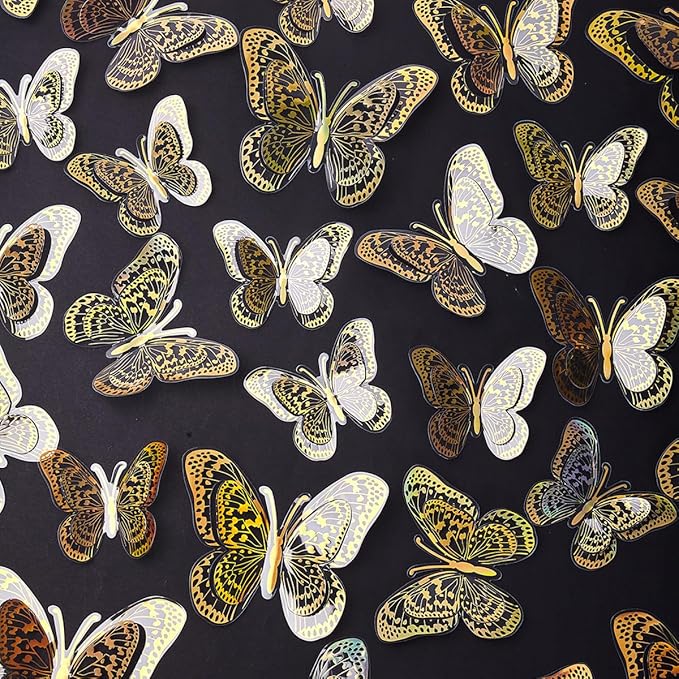 36PCS Butterfly Wall Decals - Gold Butterfly Stickers Mural Wall Decor Home Decor Kids Room Bedroom Decor Living Room Decor, Removable Reusable Stickers