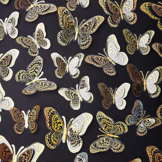 36PCS Butterfly Wall Decals - Gold Butterfly Stickers Mural Wall Decor Home Decor Kids Room Bedroom Decor Living Room Decor, Removable Reusable Stickers