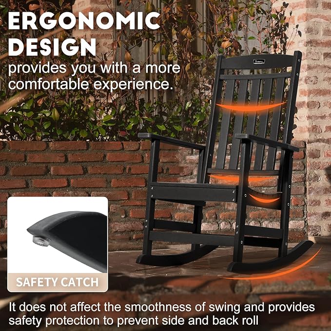 FUNBERRY Outdoor Rocking Chairs Set of 4, HDPE All Weather Poly Lumber Rocker, High Back Patio Rockers Easy Assembly