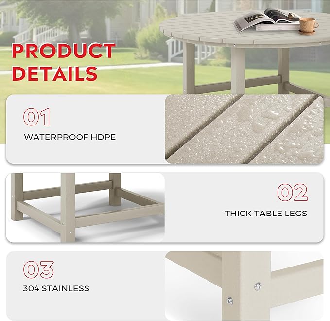 Costaelm Paradise Kids 5-Piece HDPE Outdoor Patio Round Dining Table and Chairs Set, Sand