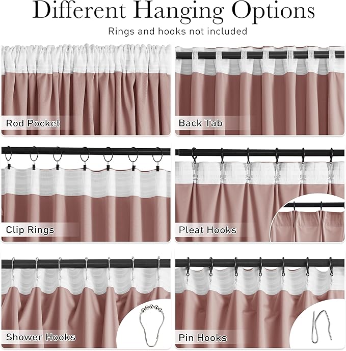 StangH Dusty Pink Living Room Curtains 105 inches Long Soft Velvet Privacy Light Reducing Window Drapes for Bedroom Back Tab Thermal Insulated Panels, W52 x L105, 2 Panels