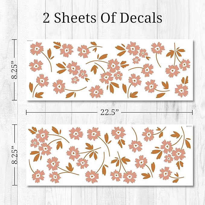 Boho Flower Wall Decals - Set of 30 Vinyl Flower Room Decor Peel and Stick Removable Floral Stickers for Nursery Bedroom Bathroom