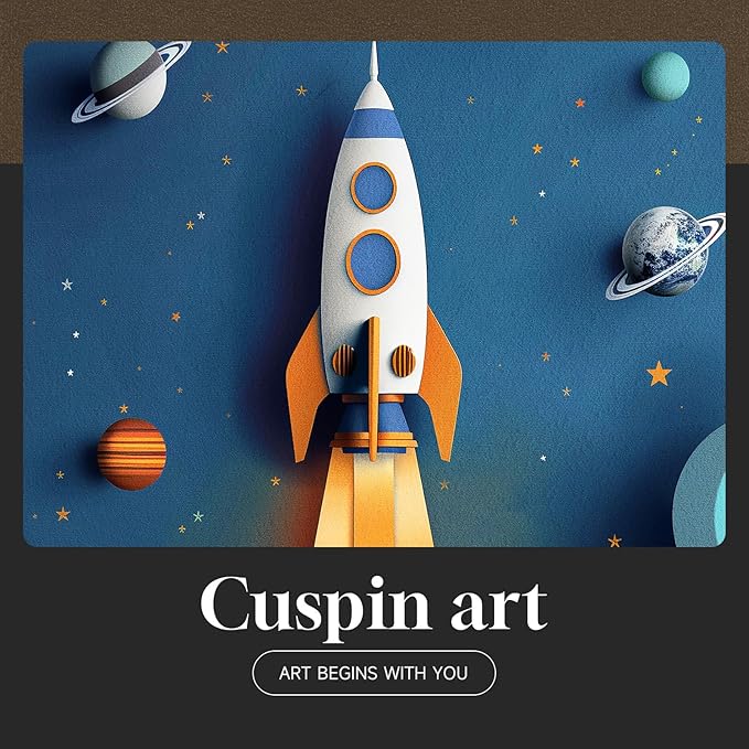 Framed Space Astronaut Wall Art for Boys Room, 4 Piece Cool Space Themed Canvas Wall Art Prints for Nursery, Rocket Artwork for Kids Room, Bedroom, Baby Room, Playroom, 12x16 Inch