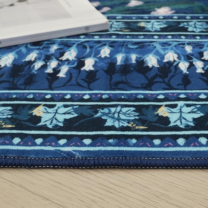 Rugcomf 2x3 Rug Impressionist-Style Vintage Indoor Door Mat Machine Washable Small Area Rug Non-Slip Low Pile Throw Rugs for Entryway Kitchen Front Door Indoor Entrance Entry Kids Room, Blue