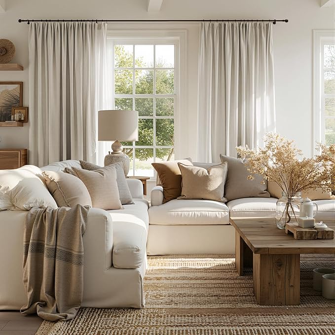 jinchan Oat Linen Blend Curtains for Living Room 84 Inch Length 2 Panels Curtains for Sliding Glass Doors, 50 Inch Wide Farmhouse Drapes with Rod Pocket Back Tab(50W x 84L, Oat)