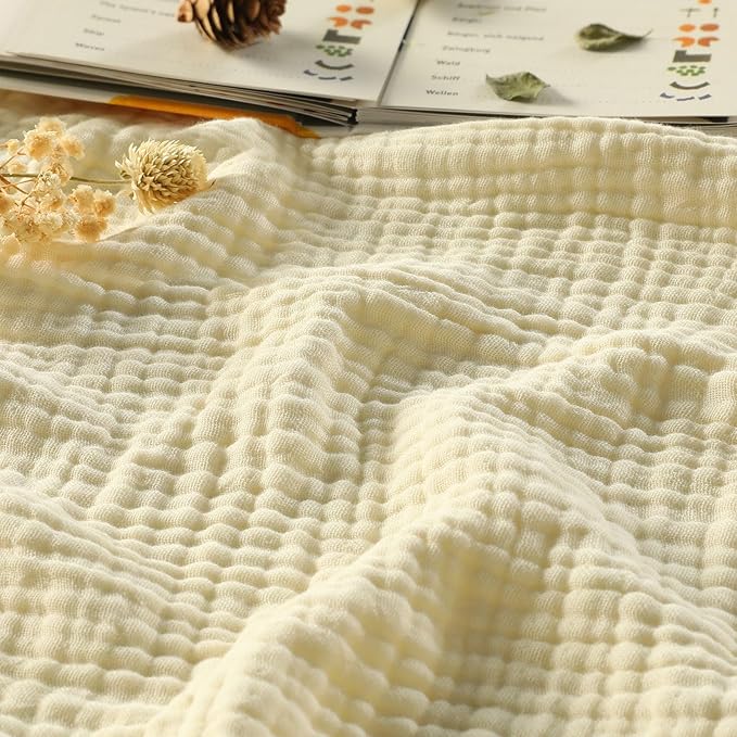 100% Cotton Muslin Blanket Queen Size 90" x 90" for Bed Couch Summer Gauze Blanket for Adults Lightweight and Breathable Apricot