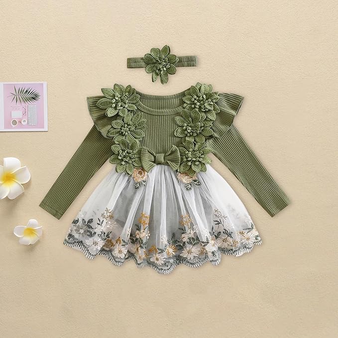 Giraropa Baby Girl Fall Winter Clothes Long Sleeve Romper Dress + Socks + Headband Newborn Infant Cute Casual Outfits
