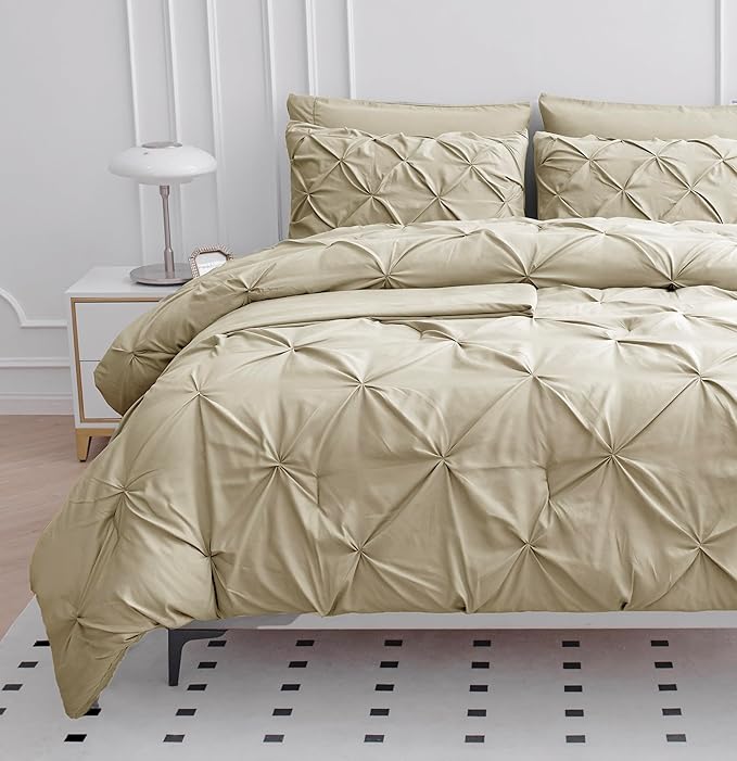 Lane Linen Bedding Comforter Set, 7 Piece Full Size, Soft Linen Set, Pintuck Comforter Set, Bed Set with Sheets, Pillowcases & Shams