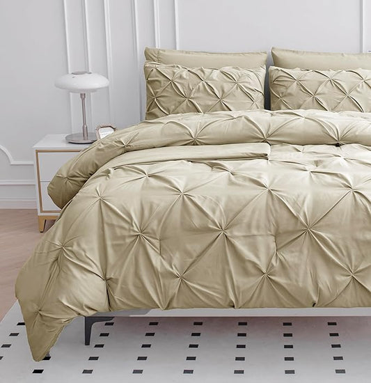 Lane Linen Bedding Comforter Set, 7 Piece Full Size, Soft Linen Set, Pintuck Comforter Set, Bed Set with Sheets, Pillowcases & Shams