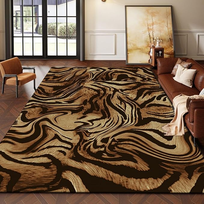 Tiger Print Area Rug2x3ft Skin Print Pattern Large Animal Skin Fur Luxury Soft Simulation Tiger Hide Rug, Non-Slip Low Pile Indoor Mats Modern Home Decor Living Room Carpet