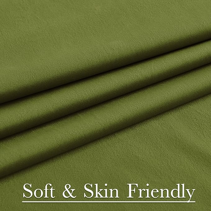 StangH Green Velvet Curtains 108 inches Long - Luxury Olive Green Thermal Insulated Room Darkening Window Drapes Back Tab Privacy Panels for Living Dining Room, W52 x L108, 2 Panels
