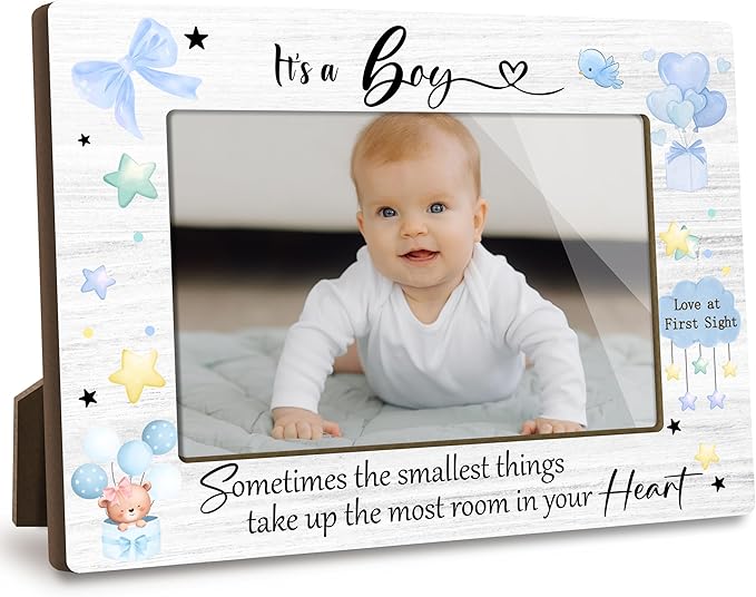 Cute First Christmas Baby Picture Frame - It's a Boy Gender Reveal Decorations and Baby Shower Gifts for New Mom Grandparent Pregnancy Announcement Newborn Nursery 4 X 6 Inch Picture Frame - A17