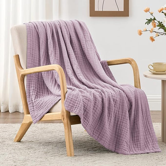 Love's cabin 6 Layer 100% Cotton Muslin Blanket, 60"x80" Twin Muslin Blanket for Couch Bed, Lightweight and Breathable Cotton Gauze for Adult, Lavender