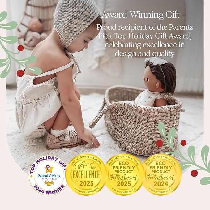 BEBE BASK Premium Baby Doll Bassinet - Handcrafted & Award-Winning Seagrass Moses Basket - Doll Carrier with Luxe Mattress