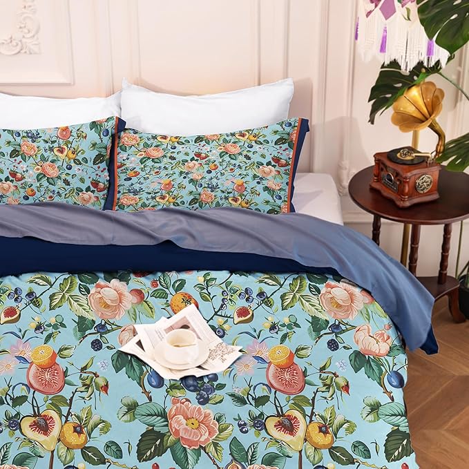MAGRACE King Duvet Cover Ultra Soft Luxury Cute Floral Comforter Cover Set, Breathable and Durable, Textured Duvet Cover with Pillow Shams
