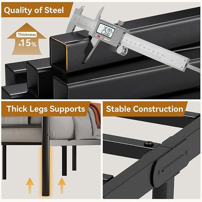 BedsPick Twin Bed Frame, Classic Metal Platform Bed Frame, Mattress Foundation with Steel Slat Support, 12.5'' Under Foundation Storage, No Box Spring Needed/Noise Free/Easy Assembly/Twin Size Black