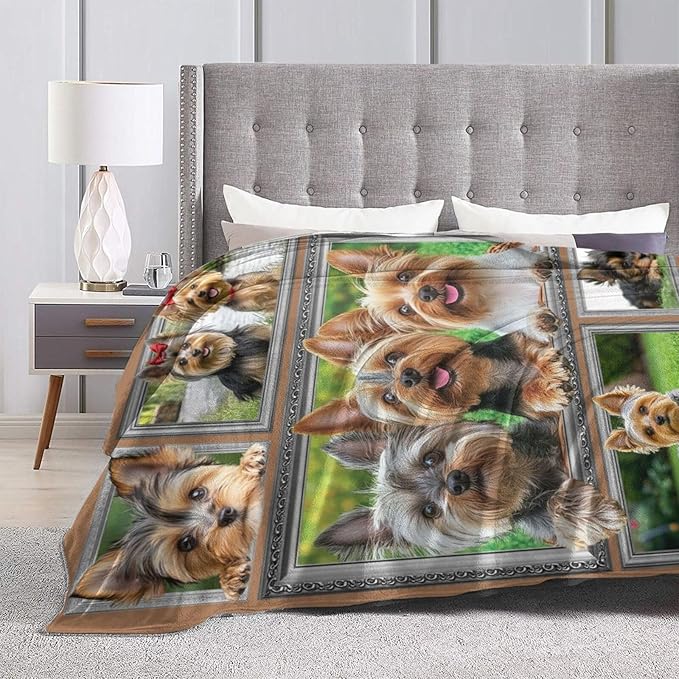 Yorkie Blanket Yorkshire Terrier Decor Throw Blanket Super Soft Flannel Lightweight Fluffy Plush Fuzzy Fleece Dog Blanket Gifts for Dog Lover Woman Girl Kids Boys for Bed Sofa Bedding 50"X60"