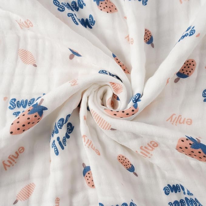 Muslin Baby Blankets, Nursery Blankets for Boys Girls, Swaddle Blankets Neutral Soft Lightweight Toddler and Kids Throw Blankets (Strawberry)