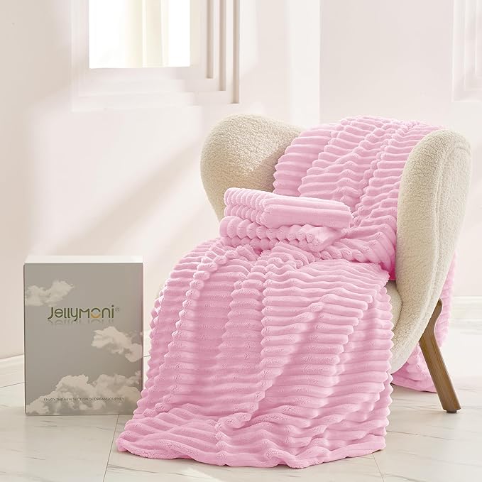 JELLYMONI Plush Duvet Cover Set - King Size Pink Striped Fluffy Comforter Cover 3pcs Bedding Set Luxury Ultra Soft Faux Fur Duvet Cover with Zipper and 2 Pillowcases (NO Comforter)