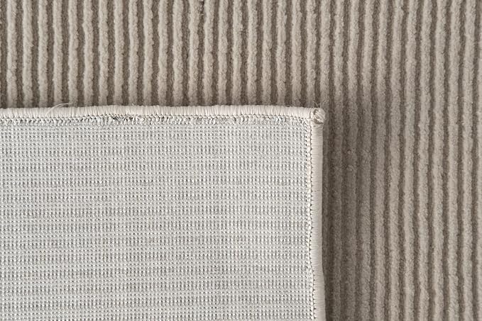 Revival Rugs Stripe 6'7"x9' Washable Area Rug for Living Room Bedroom - 100% Recycled Oeko-TEX Certified, Medium Pile, Taupe