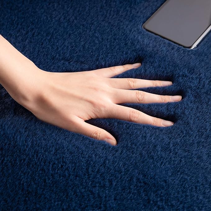 Ashler HOME DECO Ultra Soft FauxRabbit Fur Chair Couch Cover Area Rug for Bedroom Floor Sofa Living Room Dark Blue- 3 x 3 Feet Round