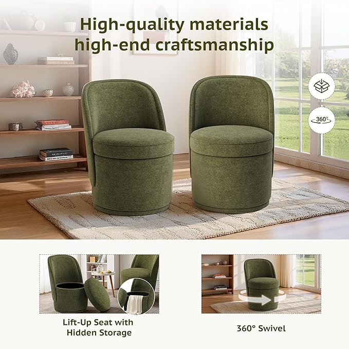 Swivel Accent Chair, 360° Swivel Chair with Hidden Storage, Modern Small Barrel Swivel Armchair for Living Room/Bedroom, Green