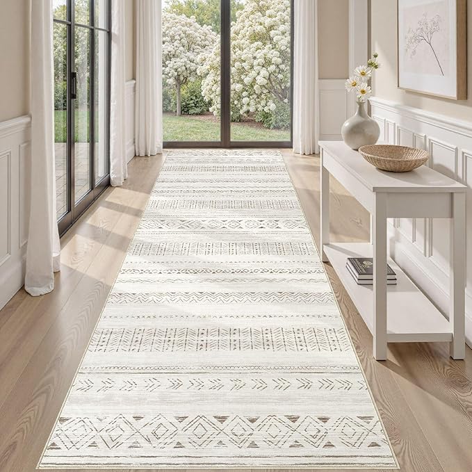 Area Rugs for Living Room Washable Living Room Rug Soft Neutral Indoor Floor Carpet Non-Slip Stain Resistant Modern Boho Rugs for Bedroom Dining Room Kids Room Nursery Office Home Brown/Cream