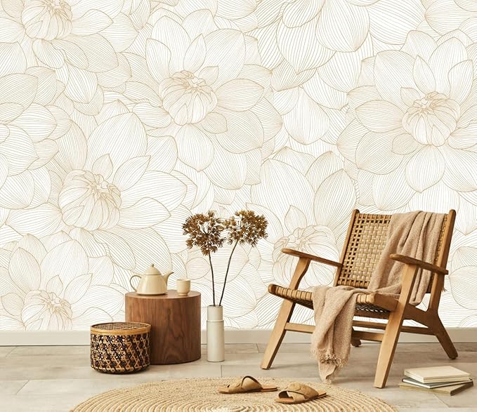 Peony Floral Beige Wallpaper Mural Peel and Stick for Living Room and Bedroom 157"x108"