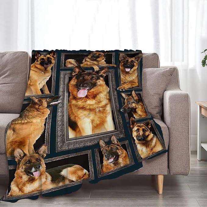 German Shepherd Dog Blanket - Cute Gifts & Decor, Soft Warm Fleece Throw for Girls, Women, Kids & Adults, 60"x50"